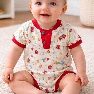 Izod Lacoste Red and White Printed Baby Bodysuit